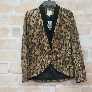 Silence + Noise Animal Print Blazer with Black Trim